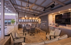 Pool house dining and kitchen